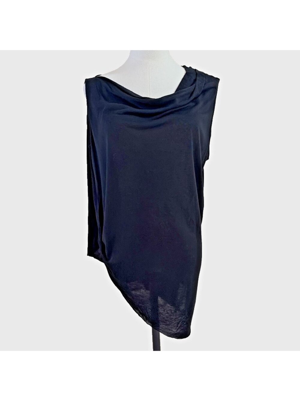 Helmut Lang Cowl Neck Sleeveless Top Size L Black Asymmetrical Minimalist Luxury